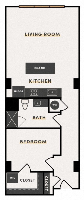 Floor plan for 1 bed, 1 bath, 798 sqft